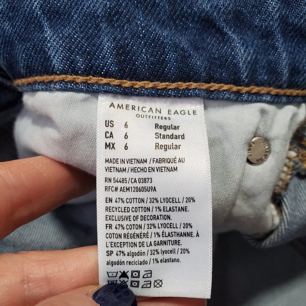 AMERICAN EAGLE AE Stretch Crossover Mid-Rise Mini Skirt Denim Jean Blue Womens 6 - Picture 10 of 13